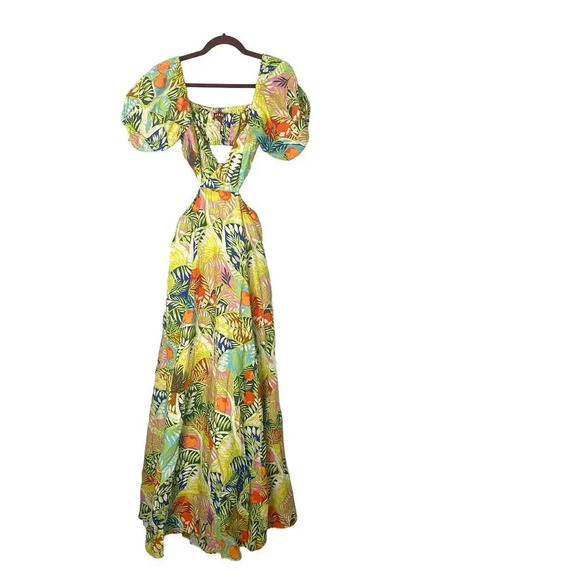 Staud Coliseum Tropical Printed Linen Cutout Maxi Dress Size 2 - Picture 5 of 12